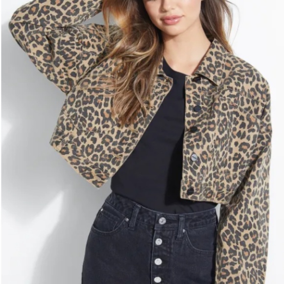 LEOPARD CROPPED DENIM JACKET - Picture 2 of 4